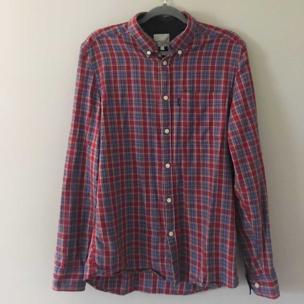 Men’s WESC button down plaid shirt